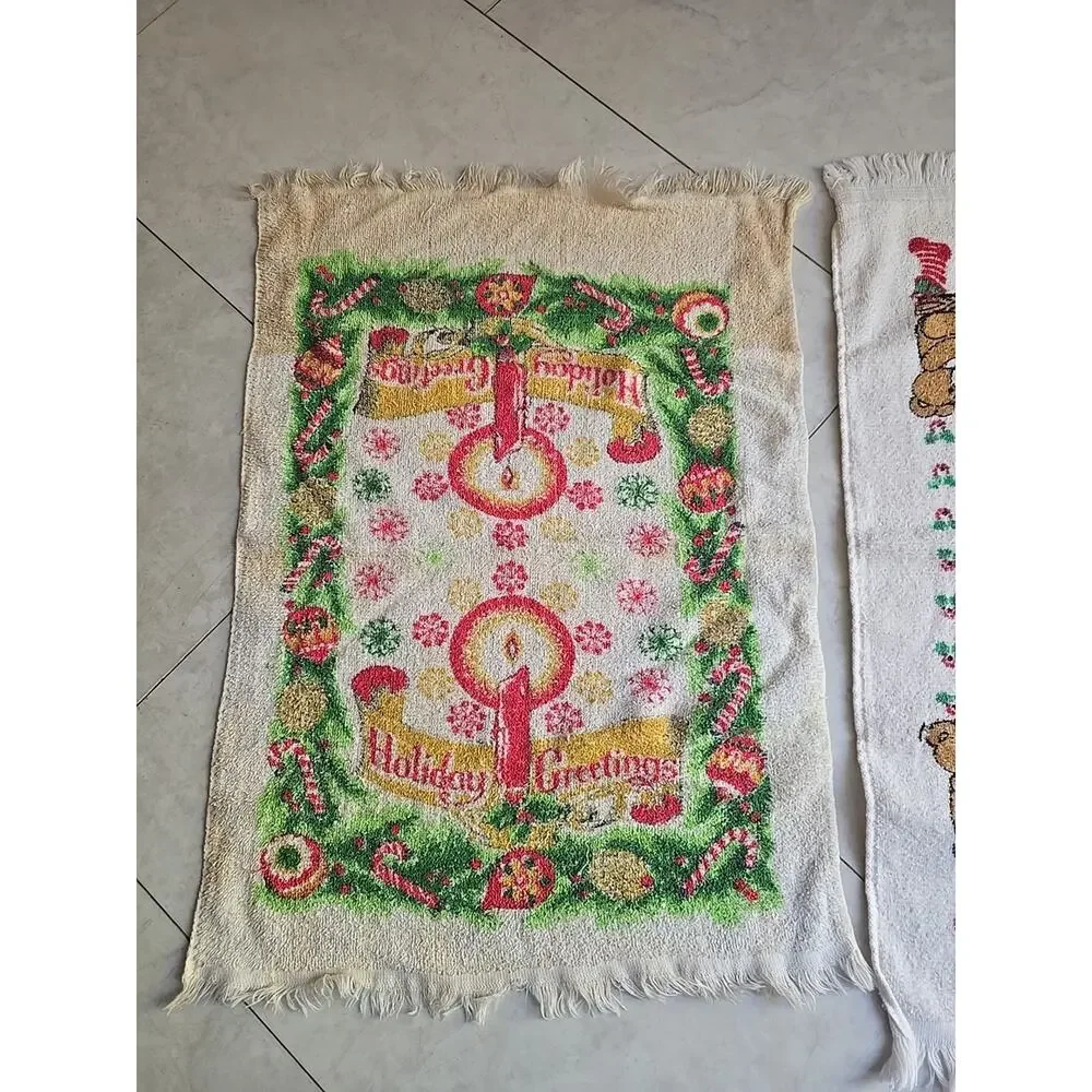 Lot of 3 VTG Cannon Holiday Christmas Absorbent Soft‎ Fringe Kitchen Hand Towels
